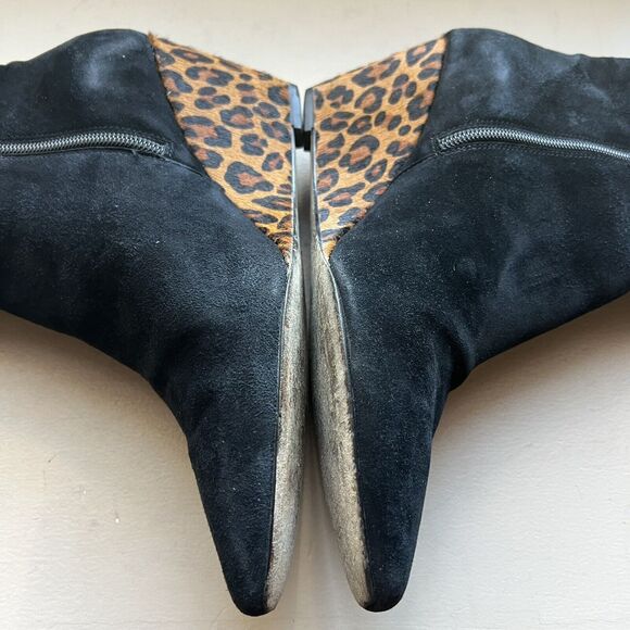 Donald J. Pliner Jae Black Suede & Leopard Calf Hair Wedge Bootie Ankle Boot 8.5 - Picture 12 of 15